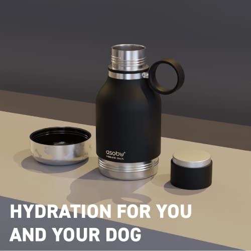 Asobu Buddy Bottle, a Stainless Steel Insulated Water Bottle with Removable Dog Water Bowl and Dog Food and Treat Storage (Midnight Marble, 37 Oz) - color: Black