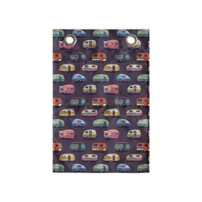 Ambesonne Happy Camper Hanging Pocket Organizer, Retro Travel Themed Continuous Pattern with Colorful Vans Graphic, Printed Polyester Storage Bag with Pockets, 14" x 20", Multicolor