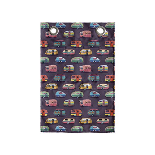 Ambesonne Happy Camper Hanging Pocket Organizer, Retro Travel Themed Continuous Pattern with Colorful Vans Graphic, Printed Polyester Storage Bag with Pockets, 14" x 20", Multicolor