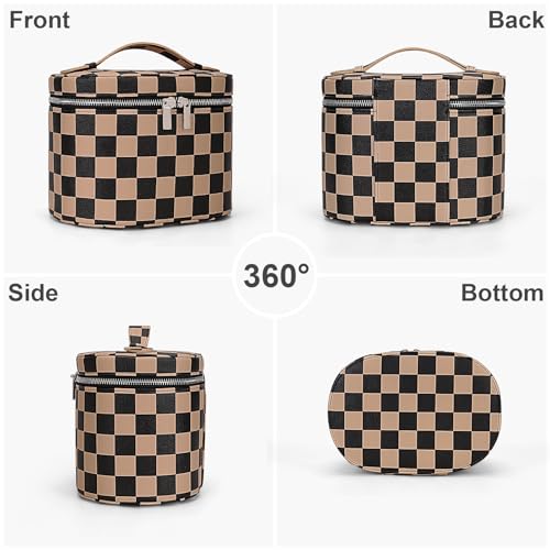 YFGBCX Checkered Makeup Bag Vanity Case with Divider Travel Toiletry Bag Women Cosmetic Bag Makeup Organizer Case - color: Checkered-Brown