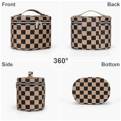 YFGBCX Checkered Makeup Bag Vanity Case with Divider Travel Toiletry Bag Women Cosmetic Bag Makeup Organizer Case - color: Checkered-Brown