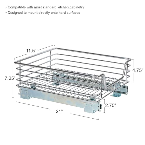 Household Essentials Glidez Chrome-Plated Steel Extended Depth 1-Tier Sliding Under Sink Cabinet Organizer, Chrome - size: 11.5" - Extended, style: Single Tier