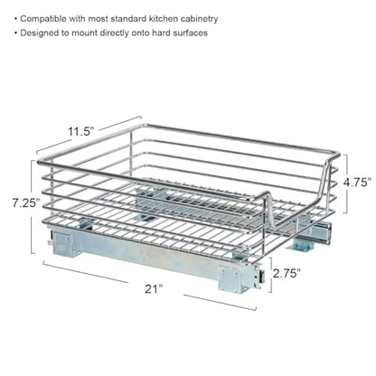 Household Essentials Glidez Chrome-Plated Steel Extended Depth 1-Tier Sliding Under Sink Cabinet Organizer, Chrome - size: 11.5" - Extended, style: Single Tier