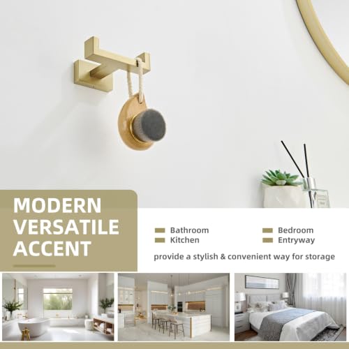 Angle Simple Towel Hook Brushed Gold, SUS304 Stainless Steel Double Robe Coat Hook, Hand Towel Holder Bathroom Wall Mount - color: Brushed Gold, size: 1 Pack