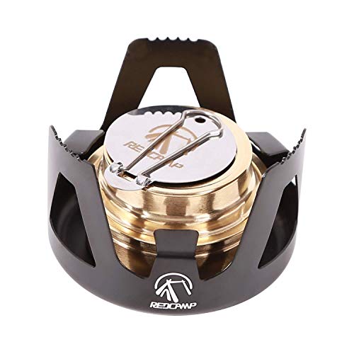 REDCAMP Mini Alcohol Stove for Backpacking, Lightweight Brass Spirit Burner with Aluminium Stand for Camping Hiking, Black - color: Black