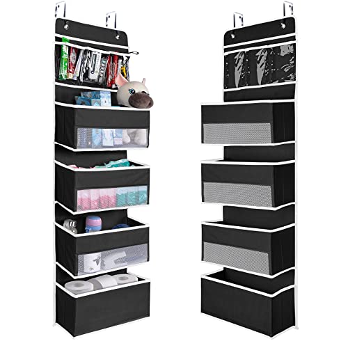NesTidy 2 Pack Over The Door Organizer Storage, Wall Mount Hanging Organizer with 4 Large Capacity Pocket Organizers and 3 Small Pockets for Baby Essentials, Toys, Cosmetics, and Sundries (Black) - color: Black, size: 5 Layer-2 Pack