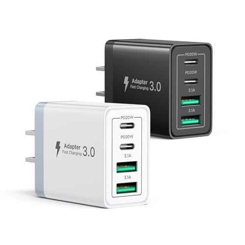 [2-Pack] USB C Charger Block, 40W Fast Charging Block Type C Charging Blocks 4-Port Dual Port PD+QC USB Wall Charger Block for iPhone 17 16 15 14 13 12 11 Pro Max XS, iPad - color: White+Black