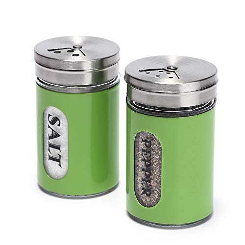 Salt and Pepper Shakers Stainless Steel and Glass Set with Adjustable Pour Holes (Green) - color: Green