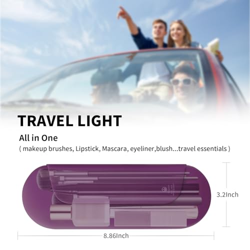 AGIKET 2 IN 1 Silicone Makeup Brush Holder with Beauty Make Up Sponge Holder Case：Soft Portable Cosmetic Face Brushes Holder with Upgrade Anti-Fall Out Magnetic Closure - Dark Pruple - color: Dark Pruple, style: Brush Holder & Case