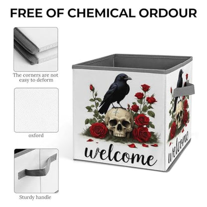 Raven Skull Roses Foldable Storage Box with Handle Organizer Containers for Home Office Clothes Office Supplies - color: style-1