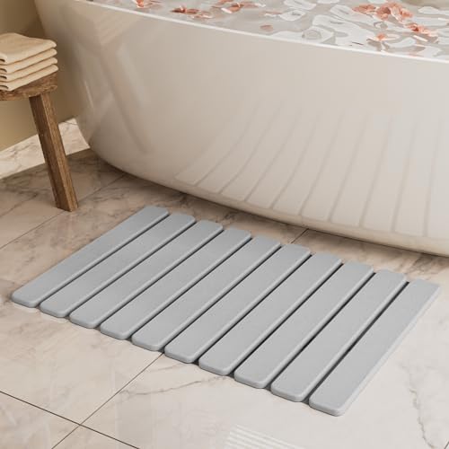 Foldable Stone Bath Mat, Quick Dry Stone Drying Mats for Bathroom, Super Absorbent Rollable Bath Mat, Non Slip, Large Diatomaceous Earth Dish Drying Mats for Kitchen Counter, 23.5 x 15.4in - color: Light Gray, size: 23.5" x 15.4" (Rectangular)