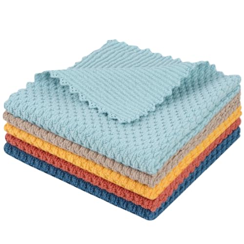 SINLAND Microfiber Dish Cloth for Washing Dishes Rags Best Kitchen Washcloth Cleaning Cloths with Poly Scour Side Popcorn Texture 5 Color Assorted 12Inchx12Inch 5 Pack - color: Assorted Color-3, size: 12inchx12inch 5pack
