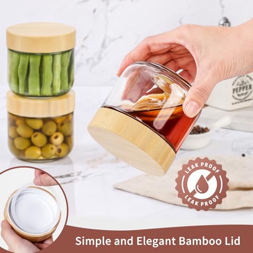 DRKIO 10 Oz Overnight Oats Containers with Bamboo Lids - 4 Pack Glass Storage Jars with Airtight Lids Wide Mouth Mason Food Jars Great for Meal Prep Salad Chia Pudding Snacks Yogurt Sugar Spice - color: 10 Oz - Natural