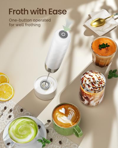Maestri House Rechargeable Milk Frother, LunaFro Mini Handheld Electric Foam Maker Detachable Stainless Steel Whisk Drink Mixer Foamer Mini Blender for Matcha, Lattes, Cappuccino, No Stand - color: White and Silver