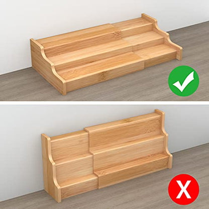 Spice Rack Kitchen Cabinet Organizer- 3 Tier Bamboo Expandable Display Shelf Yellow - color: Yellow