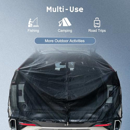 Car Tailgate Mesh Screen 68.5"x59", Magnetic Car Net for SUV Camping, UV & Bug Protection, Portable Mesh Screen for SUV, MPV, Car Camping Accessoires, Black