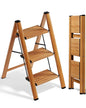 SOLADDER 3 Step Ladder, Folding Aluminum 3 Step Stool with Anti-Slip Wide Sturdy Pedal, Multi-Use for Home and Kitchen, Space Saving-Woodgrain(300 lbs Capacity) - color: Woodgrain, size: 3 Step