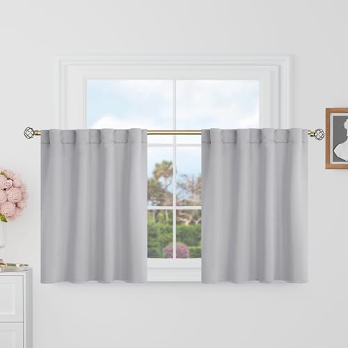 BGment Short Blackout Curtains 30 Inch Length for Small Windows - 34 x 30 inch Curtains Rod Pocket and Back Tab Thermal Insulated Room Darkening Curtains for Kitchen/Cafe Room, 2 Panels, Light Grey - color: Light Grey, size: 34"W x 30"L (Pack of 2)