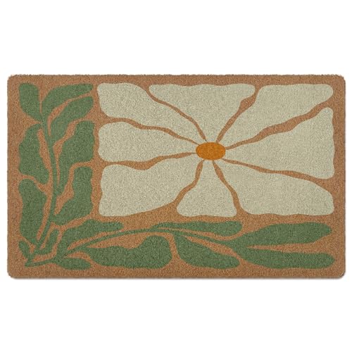 Boho Abstract Floral Door Mat Doormat, Green Minimalist Abstract Flower Welcome Front Door Mat Indoor Outdoor Entrance, Boho Artificial Coir Doormats Rugs for Porch Entryway Decor 30x17in - color: Floral-15