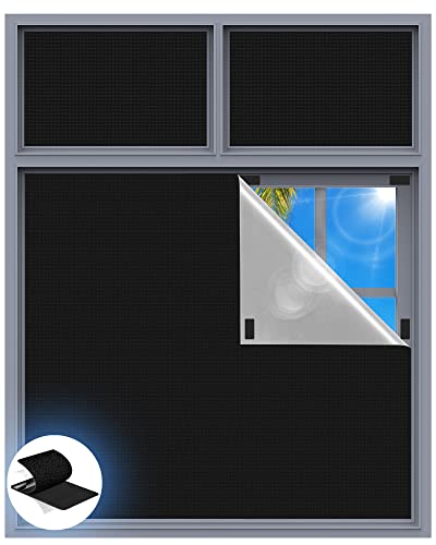 Blackout Curtains for Bedroom, 100" x 58" Portable Black Out Blinds with 20 Sets Hook & Loop Strips for 100% Blackout Window Film, Temporary Black-out Shades for Windows Cover Nursery Travel RV-Blacks - color: Black, size: 58"W x 100"H