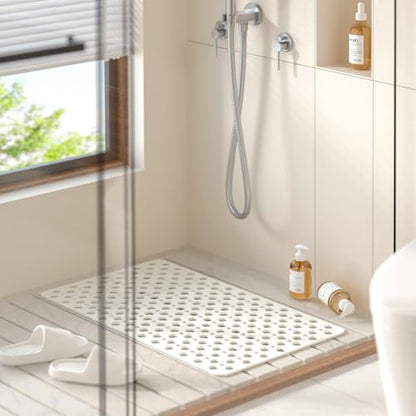 HITSLAM Bathtub Mat Non Slip, 30 x 17 Inch TPE Bath Mat for Tub, Efficient Drainage Bathroom Shower Mat with Suction Cups, Bath Tub Mat, Soft on Feet and Easy to Clean, White - color: White, size: 30" x 17" (Rectangular)