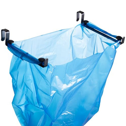 Large Trash Bag Holder for Kitchen Cabinets Doors, Under Sink Plastic Bag Hooks, Stainless Steel Garbage Bag Holder, Kitchen Trash Waste Cans (Black) - color: Black