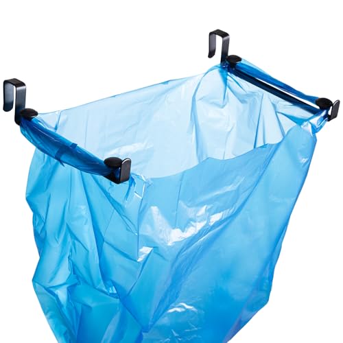 Large Trash Bag Holder for Kitchen Cabinets Doors, Under Sink Plastic Bag Hooks, Stainless Steel Garbage Bag Holder, Kitchen Trash Waste Cans (Black) - color: Black