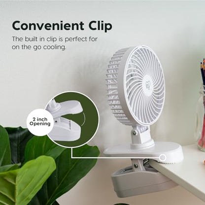 IRIS USA 5" Battery Operated Clip On Fan, 2 Speeds, D-Battery Powered, Personal Fan, Portable Travel Mini Pet Stroller Car Fan, Home Office Bedside Camping Golf Cart - color: White - Battery, style: Clip On