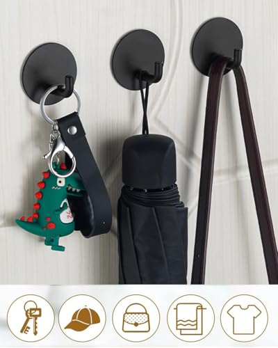 8 Pack Adhesive Towel Hooks for Bathroom, Stick on Hooks Bathroom Kitchen for Walls No Damage, Sticky Hook for Hanging Coat Robe, Black - style: R-Black-90°