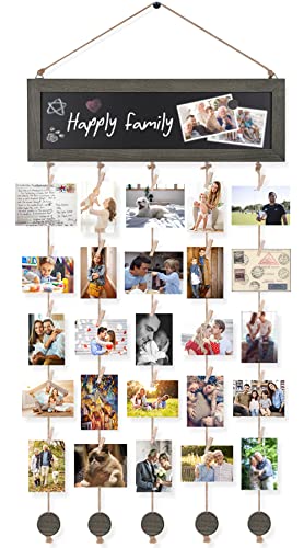 Bikoney Picture Frames Collage Photo Hanging Display Picture Board Wood Rustic Frames for Wall Decor with Blackboard and 30 Clips Weathered Grey - color: Weathered Grey, size: 1-Pack