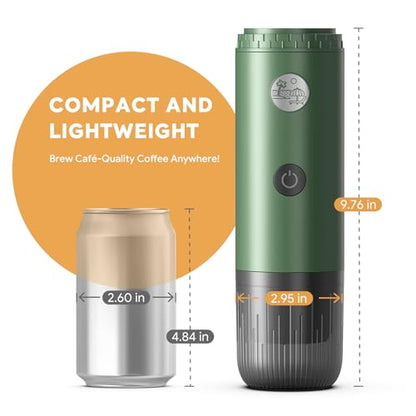 Portable Electric Espresso Machine, Travel Coffee Maker for Camping, Car Coffee Maker Self-Heating with USB-C, 20 Bar Coffee Maker With Ground Coffee & NS Capsule for RV, Hiking, Office(Green) - color: GREEN