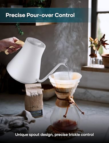 INTASTING Electric Kettles, Gooseneck Electric Kettle, ±1℉ Temperature Control, Stainless Steel Inner, Quick Heating, for Pour Over Coffee, Brew Tea, Boil Hot Water, 0.9L White - color: White