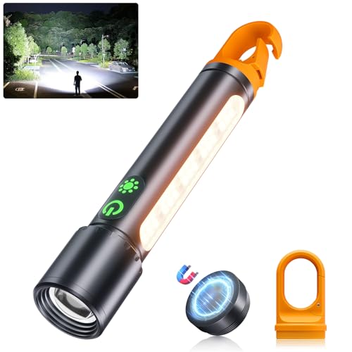 ADDplus Magnetic Flashlight Rechargeable,Flashlights High Lumens with 9 Modes,Waterproof, Adjustable,Powerful Flash Light,Emergency Multi-Flashlights for Home,Car,Hiking,Camping (1, Black) - color: Black