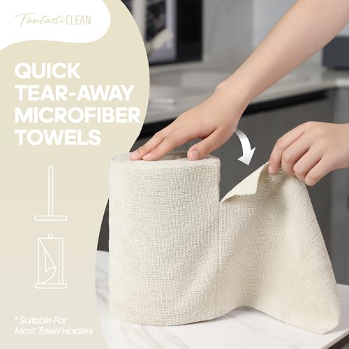 Fantasticlean Microfiber Cleaning Cloth Roll 2 Rolls 120 Pack, Tear Away Paperless Towels, 8" x 8", Reusable Washable Rags, House Kitchen, Pet, Office, Indoor Outdoor, Compact Portable (Off-White) - color: 2 Off-white