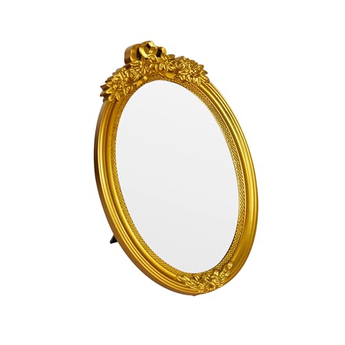 Vintage Oval Makeup Mirror with Decorative Gold Frame, Victorian Floral Design, Baroque Style