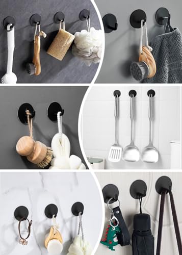 8 Pack Adhesive Towel Hooks for Bathroom, Stick on Hooks Bathroom Kitchen for Walls No Damage, Sticky Hook for Hanging Coat Robe, Black - style: R-Black-90°
