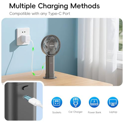 HandFan Upgraded 10,000 mAh Quiet Handheld Fan - 4.5 Inch Large Hand Held Fans Reahargeable, 180° Foldable Portable Fan [30 Working Hours] with Lanyard, Base for Disney/Travel/Concerts/Beach/Office - color: Clear‑Blade Black‑10000mAh