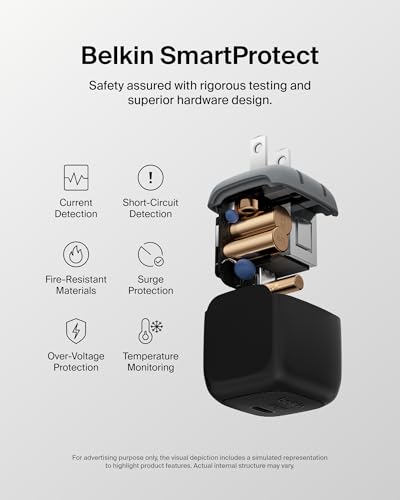 Belkin USB C Charger Block Fast Charging 45W - PD3.1 PPS Super Fast Charging - Samsung Galaxy S25-S26, iPhone 17, Air, Pro, Pro Max, AirPods, Apple Watch, Google Pixel 10, Nintendo Switch, etc - Black - color: Black, style: Single Pack