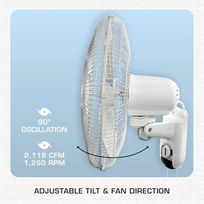 Hurricane Classic 4 Pack Oscillating Wall Mount Fan w/ 3 Quite Speeds, White, 16" - Corded Electric Air Cooling Unit w/Pull Cord Controls for Home, Grow Tents, Offices, Sheds, Studios, Garages, Dorms - style: Modern
