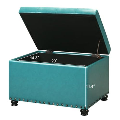 Ottoman with Storage,24" Leater Ottoman Foot Rest with Hinged Lid Small Rectangle Upholstered Tufted Foot Stools Ottomans for Bedroom Living Room Entryway,Teal Blue - color: Teal Blue
