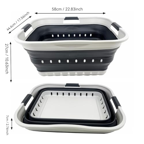 SAMMART 42L (11 gallon) Collapsible Plastic Laundry Basket - Foldable Pop Up Storage Container/Organizer - Space Saving Hamper/Basket (Grey/Charcoal Black) - color: Grey/Charcoal Black