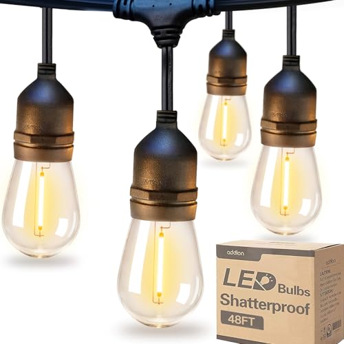 addlon LED Outdoor String Lights 48FT with Edison Vintage Shatterproof Bulbs and Commercial Grade Weatherproof Strand - ETL Listed Decorative Lights for Patio Garden - size: 48FT