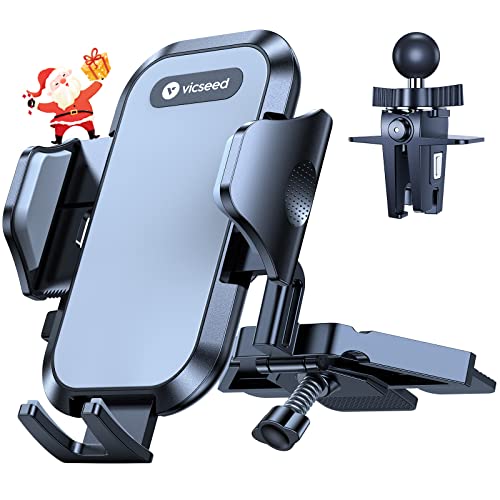 VICSEED Military-Grade Sturdy Car Phone Holder Mount, Upgraded Anti Shake Metal CD Slot & Air Vent Thick Case Friendly Phone Mount for Car Fit for iPhone 17 16 15 Samsung All Phones - color: Black