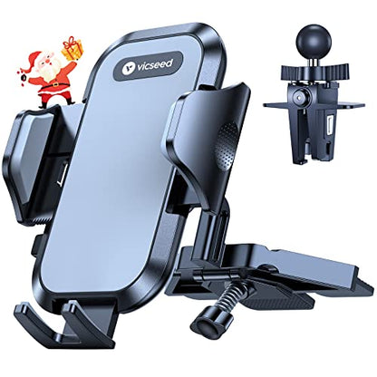 VICSEED Military-Grade Sturdy Car Phone Holder Mount, Upgraded Anti Shake Metal CD Slot & Air Vent Thick Case Friendly Phone Mount for Car Fit for iPhone 17 16 15 Samsung All Phones - color: Black
