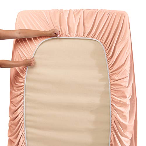 Hearth & Harbor Twin Size Sheets - 3 Piece Bed Sheet Set, Hotel Luxury Double Brushed Bed Sheets - Extra Soft Bedding Sheets & Pillowcases, Twin, Peach - color: Peach, size: Twin
