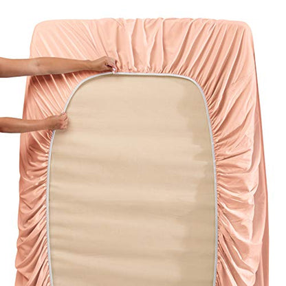 Hearth & Harbor Twin Size Sheets - 3 Piece Bed Sheet Set, Hotel Luxury Double Brushed Bed Sheets - Extra Soft Bedding Sheets & Pillowcases, Twin, Peach - color: Peach, size: Twin