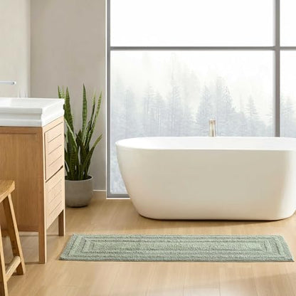 Eddie Bauer - Bathroom Rug, 100% Soft Plush Tufted Cotton Runner Rug, Highly Absorbent, Quick-Dry, and Skid-Resistant Backing (Logan Olive Green, 22" x 60") - color: Olive Green, style: 22" x 60"