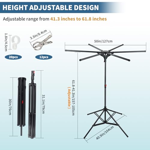 Pool Towel Rack Outdoor Adjustable Height 41.3-61.8In Towel Rack for Pool Heavy-Duty Freestanding Pool Float Storage Rack 4-Legged Stand & 6 Foldable Arms for Drying Swim Gear