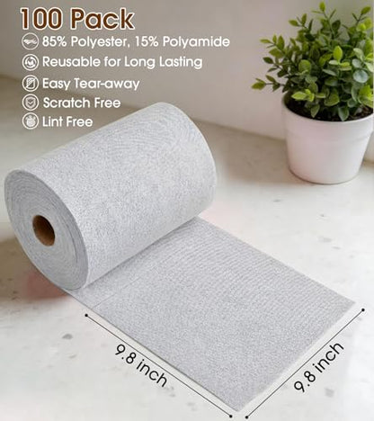 KitchLife Microfiber Cleaning Cloth Roll, 100 Pack - Tear-Away Microfiber Paper Towels, Lint-Free, Reusable, Washable for Kitchen, Car, Dishes, and Sensitive Surfaces (Light Gray) - color: Light Gray, size: 100 Pack