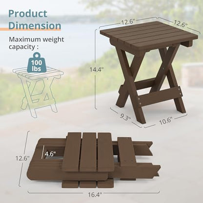 LUE BONA Small Outdoor Folding Side Table, HDPS Outside End Table for Patio, Porch, Deck, Pool, 14 Inch Height, Dark Brown - color: Dark Brown